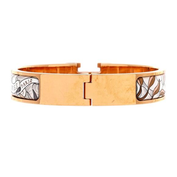 Hermes Clic H Bracelet Printed Enamel Extra Narrow Print, Rose Gold, White - Picture 2 of 3